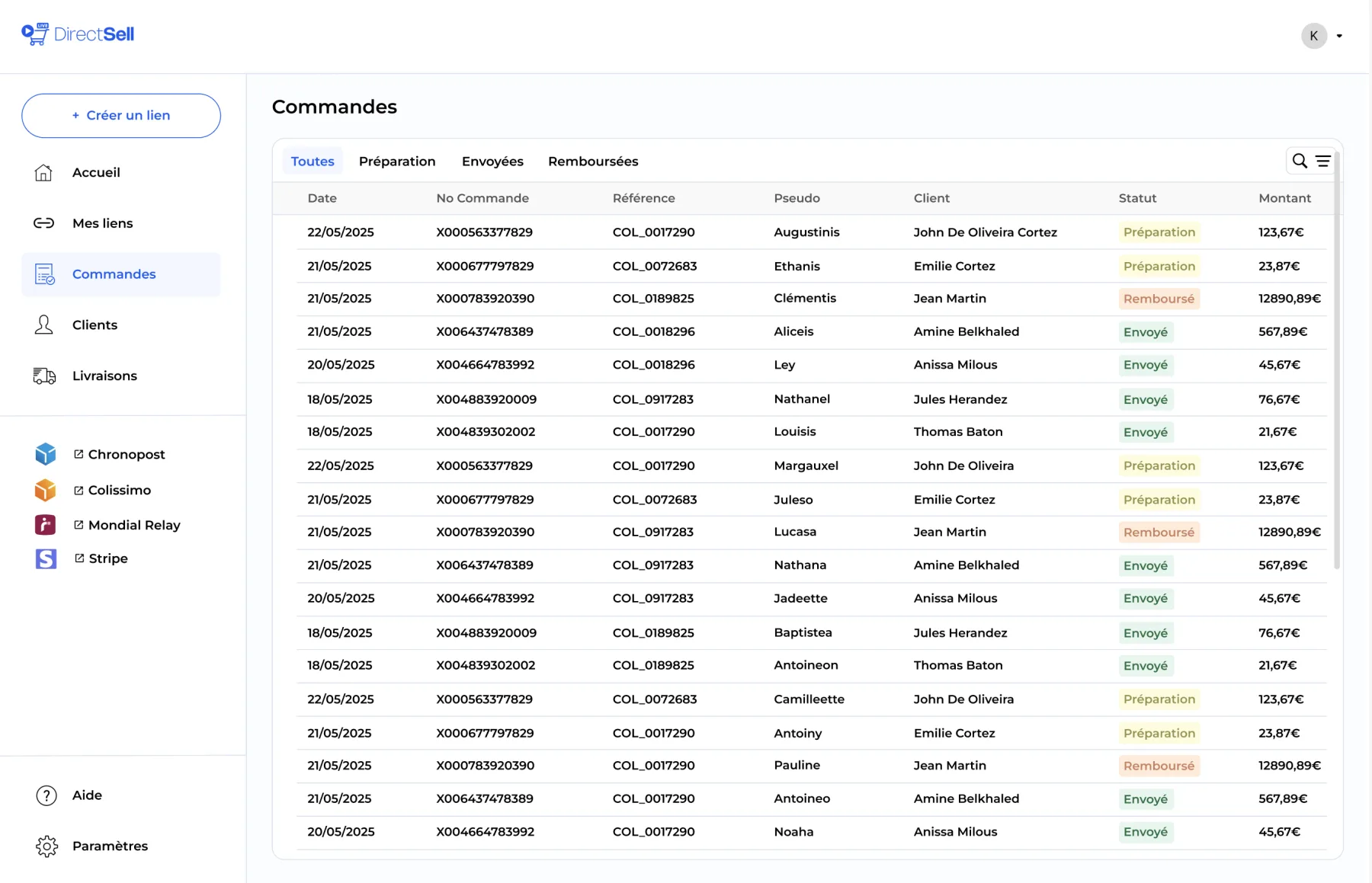 DirectSell - Suivi des commandes