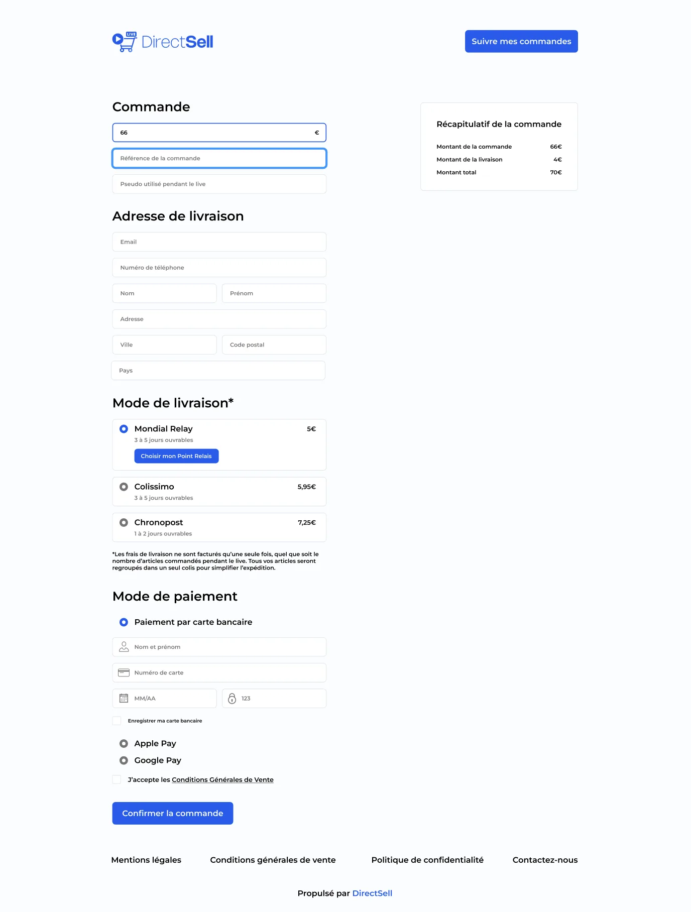 DirectSell - Page de paiement
