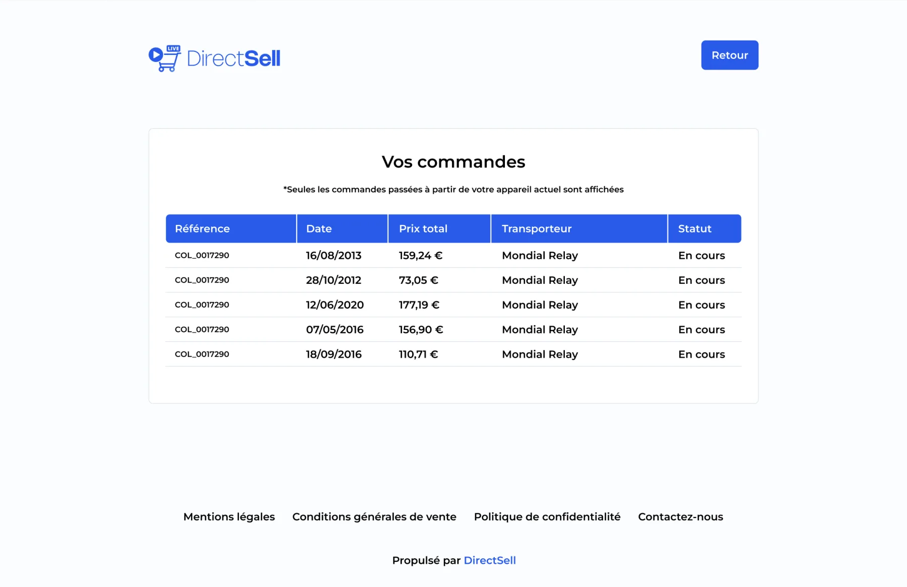 DirectSell - Suivi commande client