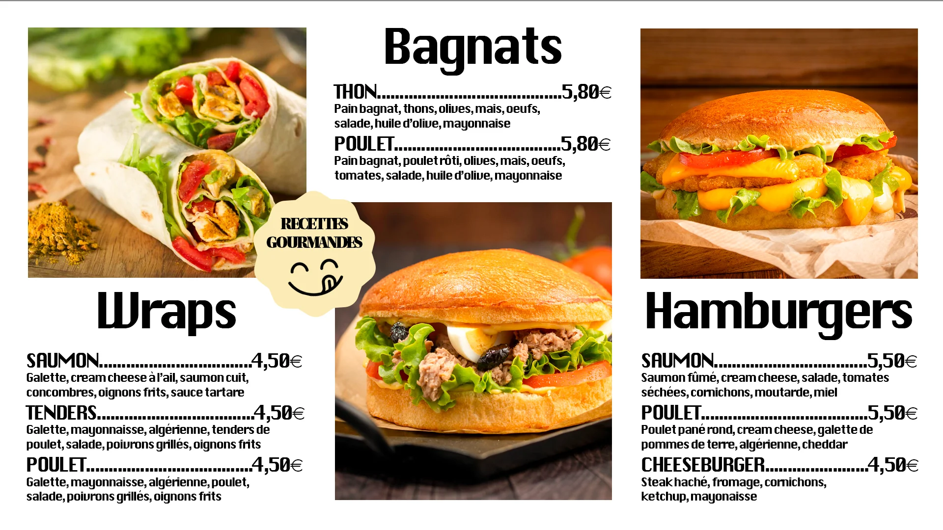 Sultan Boulangerie - Menu wraps bagnats hamburgers